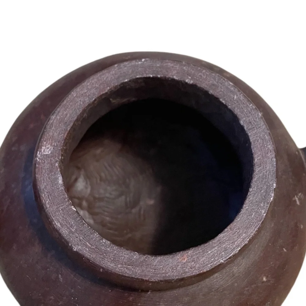 Hand Carved Chinese Footed Soapstone Urn Bowl Numbered‎ Brownish Red